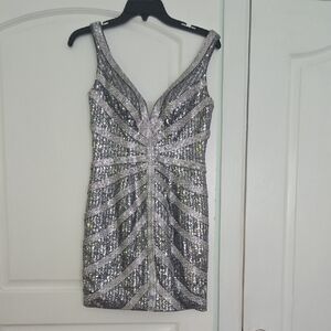 Camille La Vie Silver Black Sequin Bodycon Mini Dress